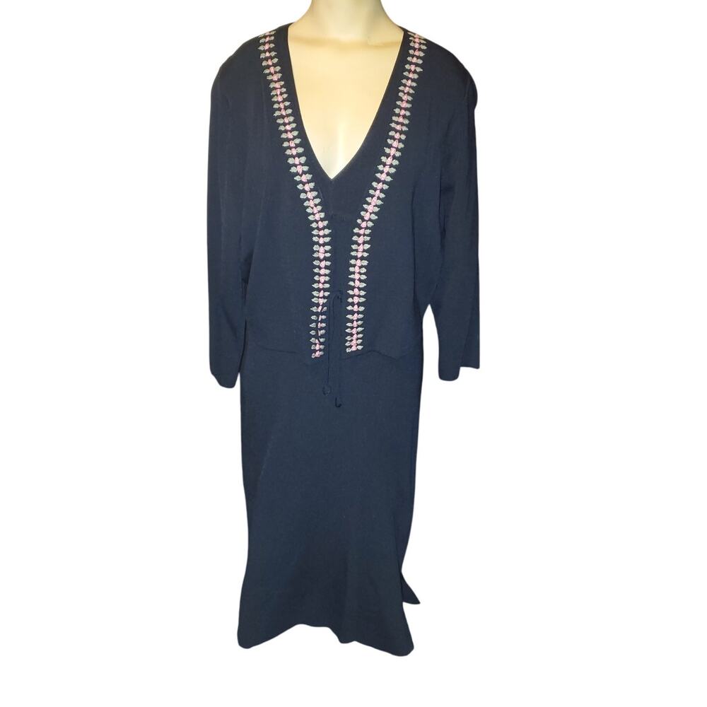 Vintage Max Studio 2 Pc Knit Tank Dress w Jacket Rose Detail Women's Size Large